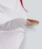 Boat Neck Sleeveless Ruched Flowy Mini Casual Dress