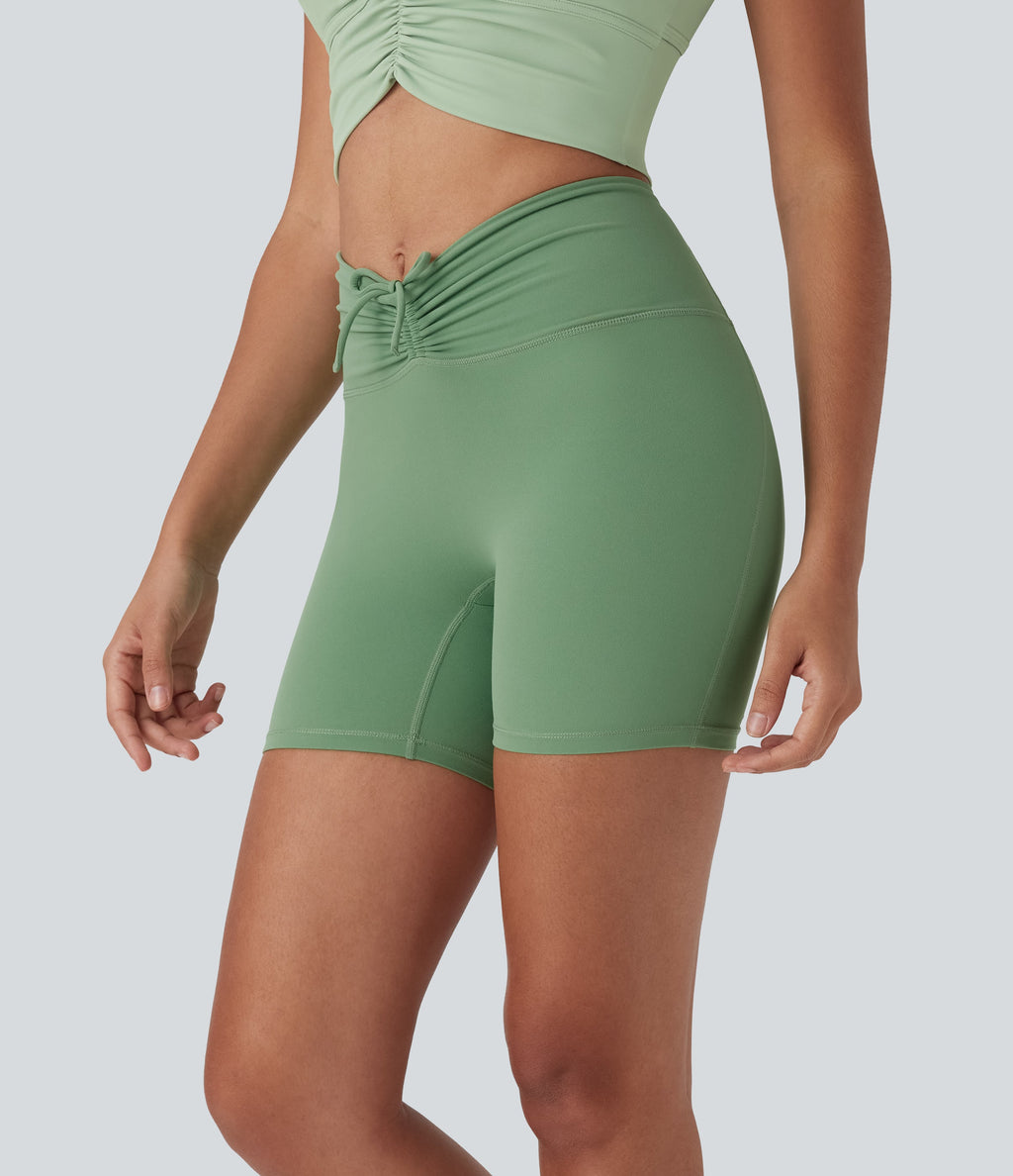 UltraSculptTM High Waisted Drawstring Ruched Yoga Biker Shorts 5'' with Pocket