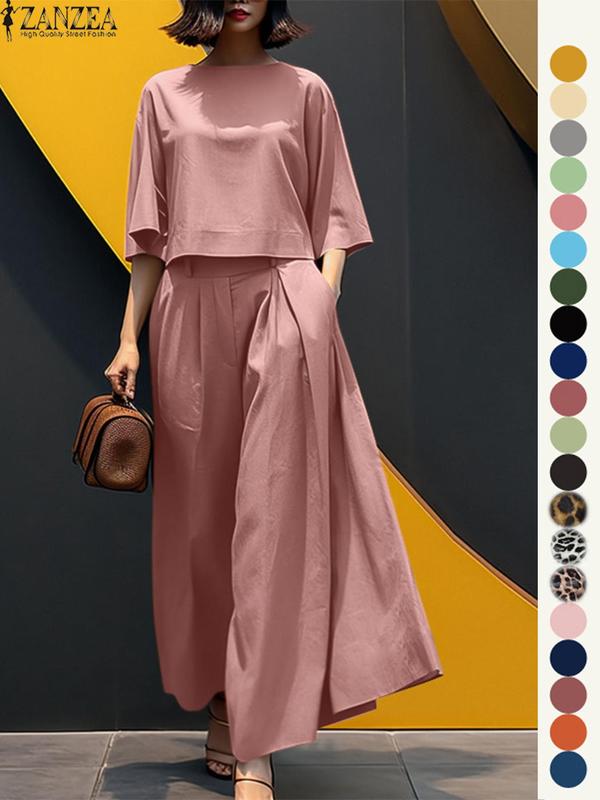 Women's Top & Wide Leg Pants Two-piece Set, Casual Fashion Cozy Three Quarter Length Sleeve Top & Trousers for Daily Outdoor Wear, Ladies Clothes for All Seasons, Womenswear, Casual Matching Set