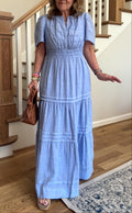 CLEARANCE SALE🔥100%  Linen Tiered Maxi Dress