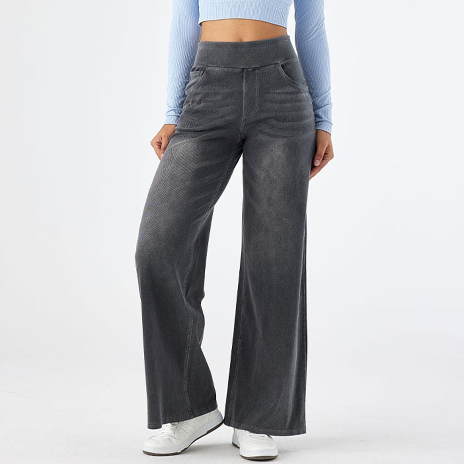 2026🔥FlexTM High Waisted Multiple Pockets Washed Stretchy Knit Casual Bootcut Jeans
