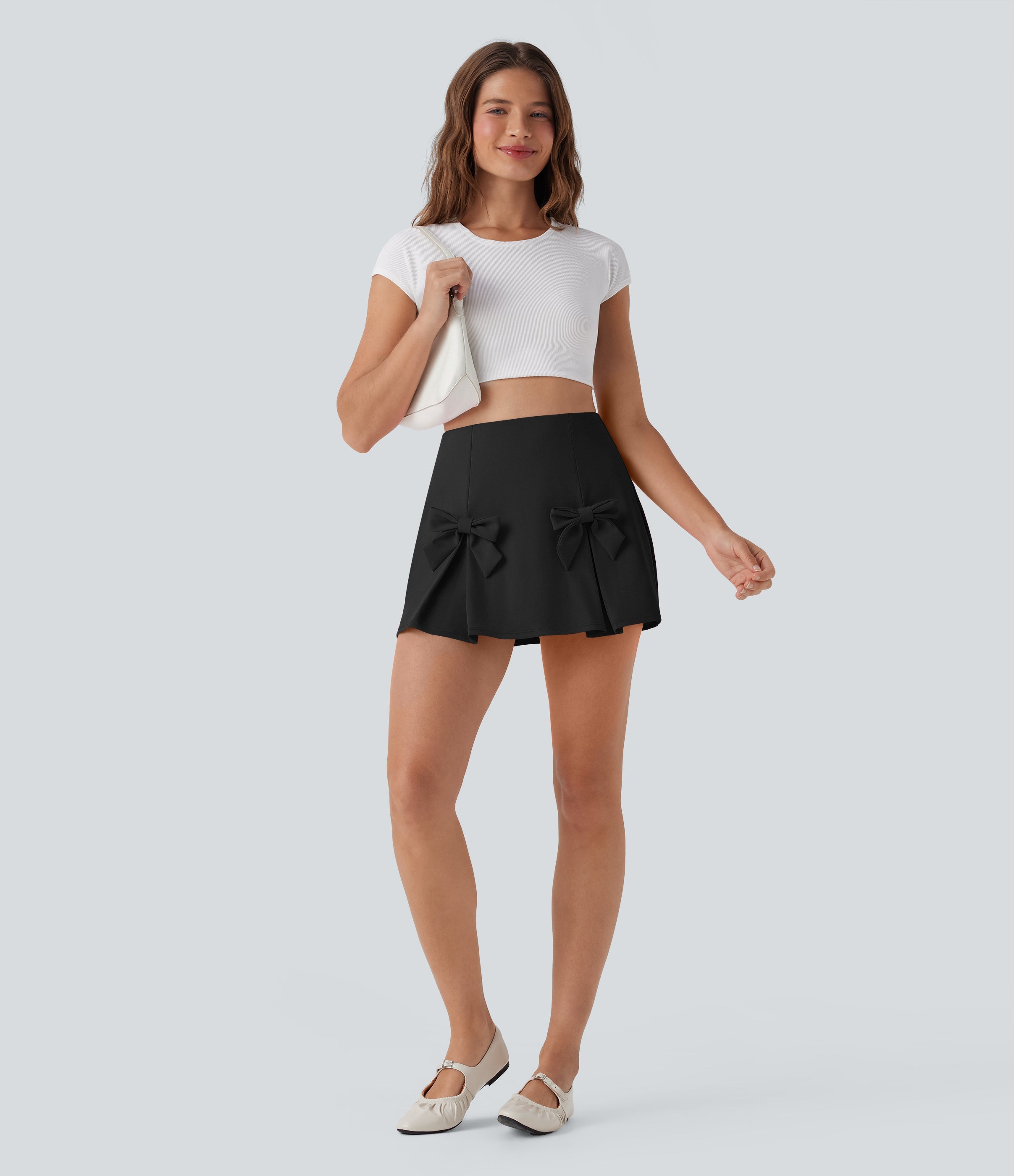 SoftlyZeroTM QuickDry High Waisted Tummy Control Removable Bow Casual Skirt with Built-in Shapewear Shorts