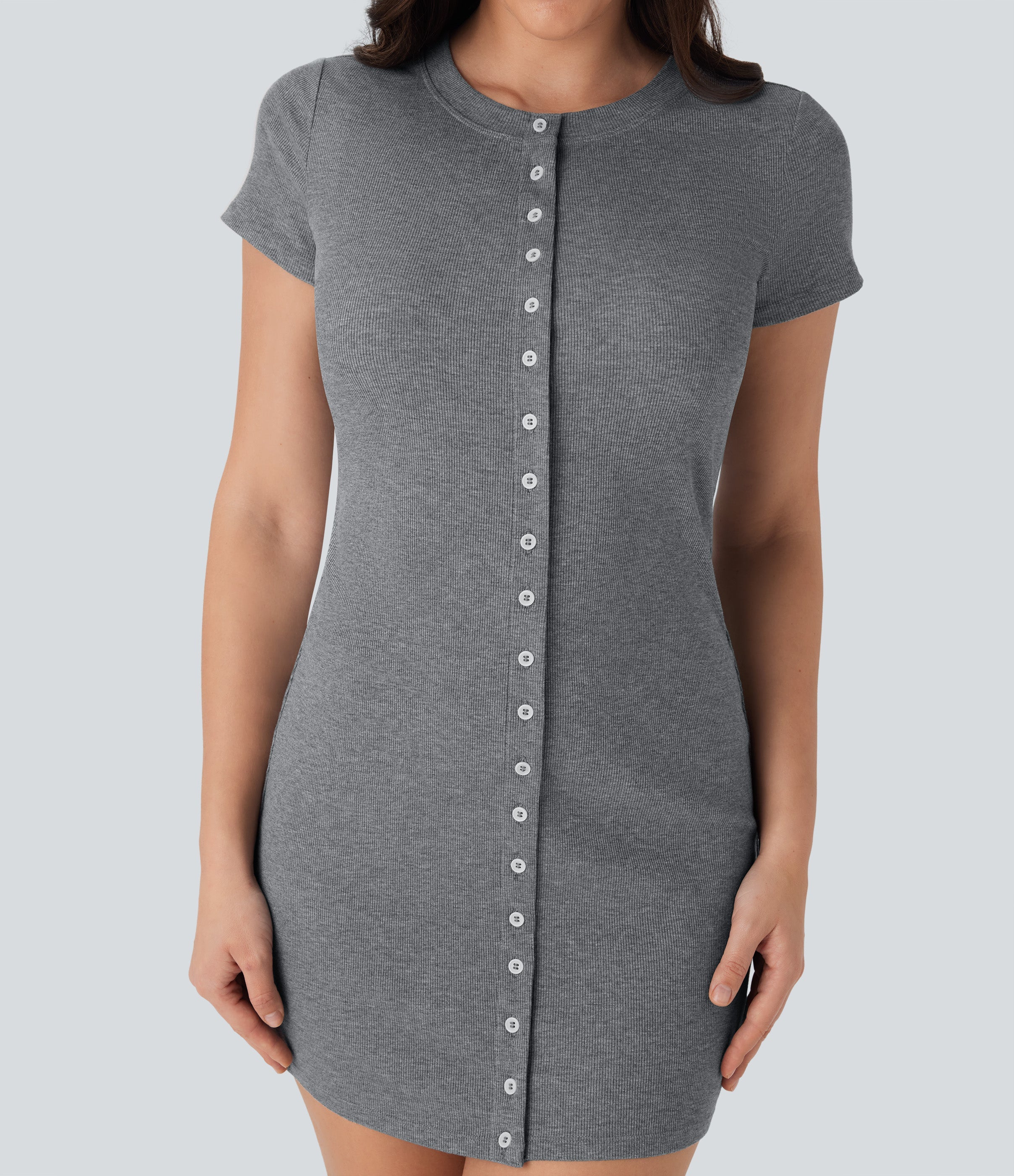 Ribbed Knit Round Neck Mini Casual Dress