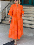 Solid color imported embossed scallop cotton dress