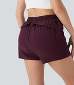 High Waisted Drawstring 2-in-1 Yoga Shorts with Pockets