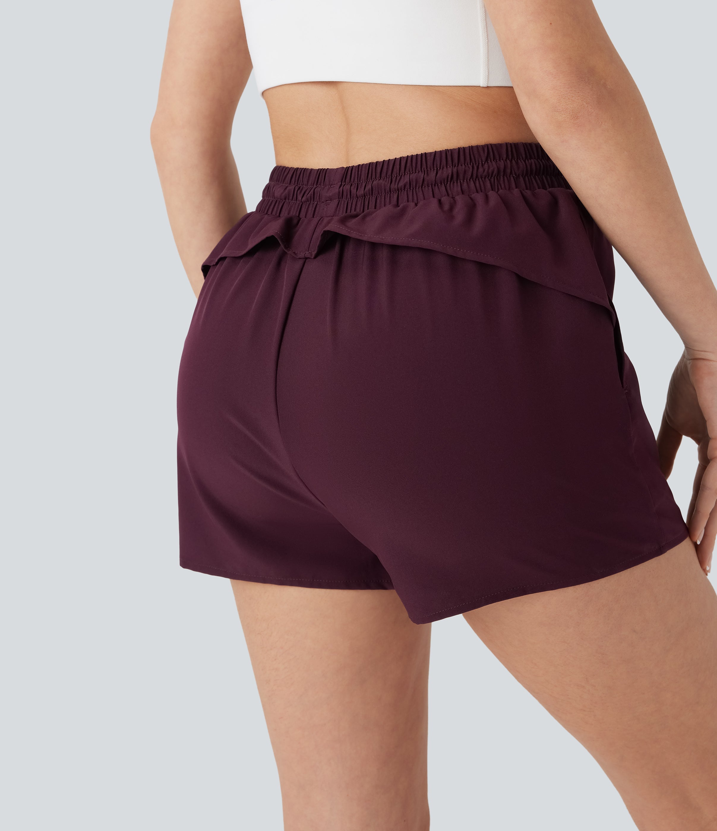 High Waisted Drawstring 2-in-1 Yoga Shorts with Pockets