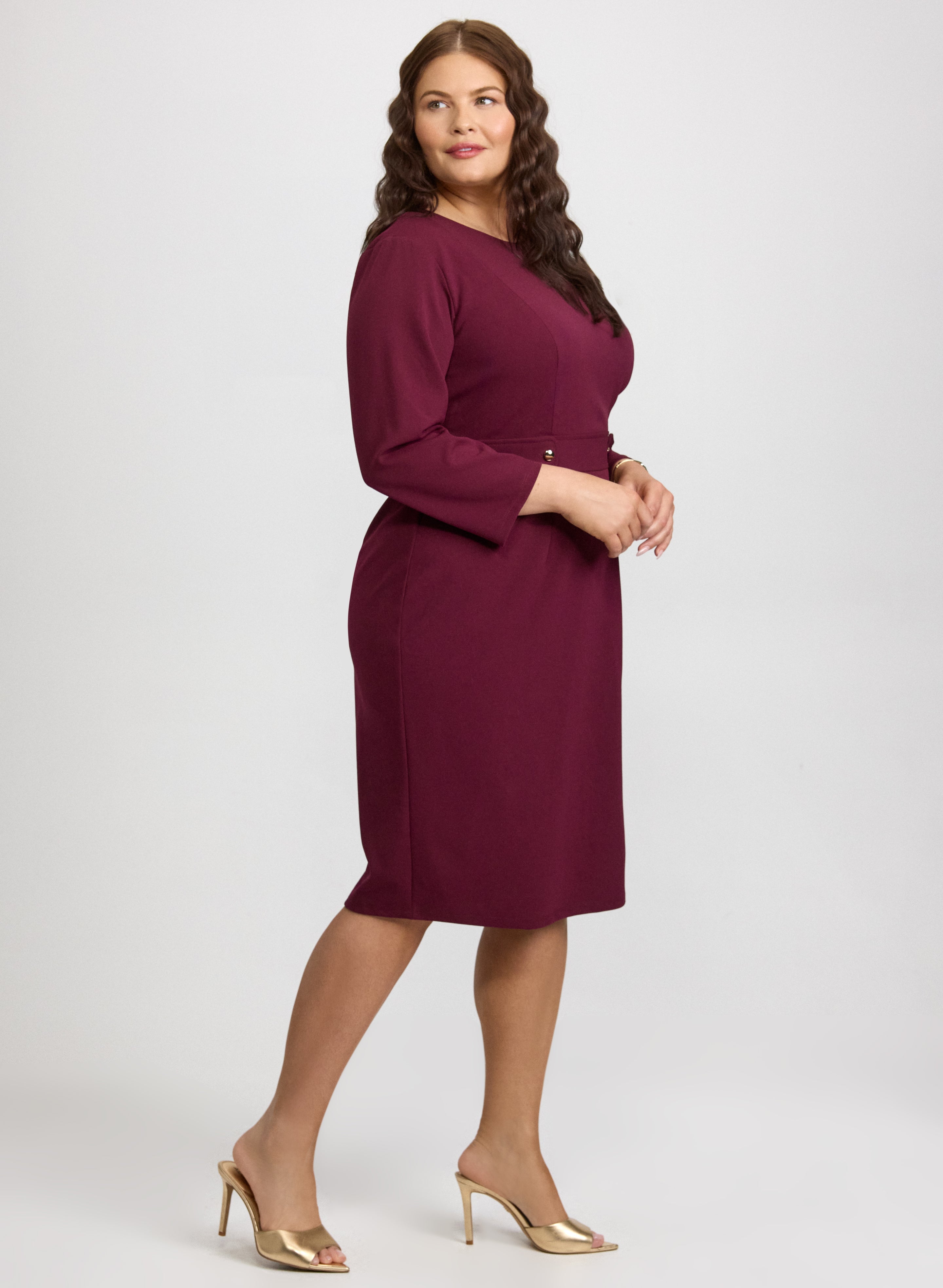 Buttoned-Tab Sheath Dress - Plus