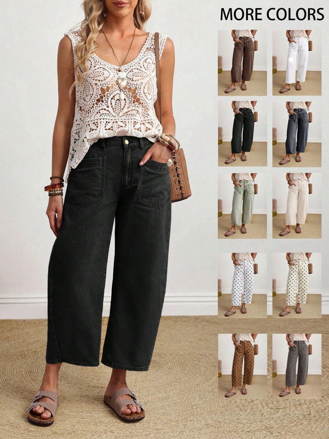 Women's Solid Color Casual Everyday Denim Jeans Wide Leg Jeans Women Baggy Jeans Loose Jeans Women Jeans Baggy Khaki Jeans,New Autumn Arrivals