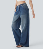 FlexTM Low Rise Wide Leg Washed Casual Jeans with Pockets