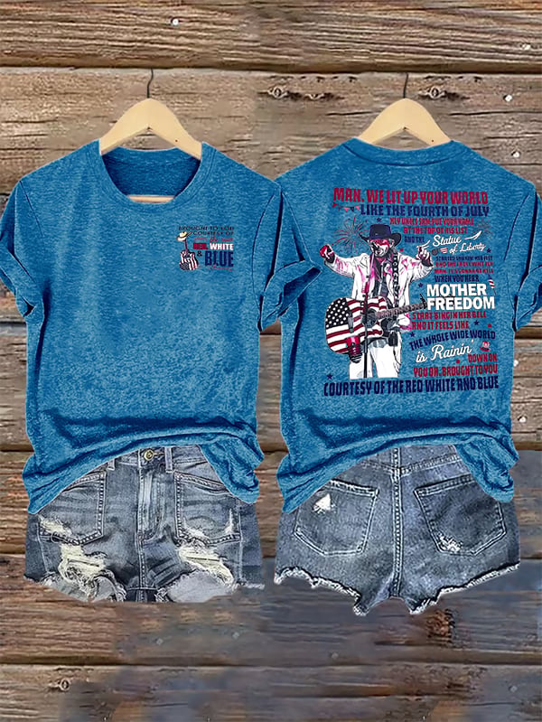Women's  RED WHIET BLUE Print T-Shirt