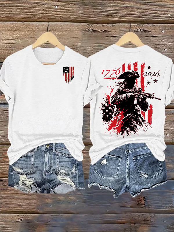 Women's  250th Anniversary Distressed American Flag 2-sided Shirt