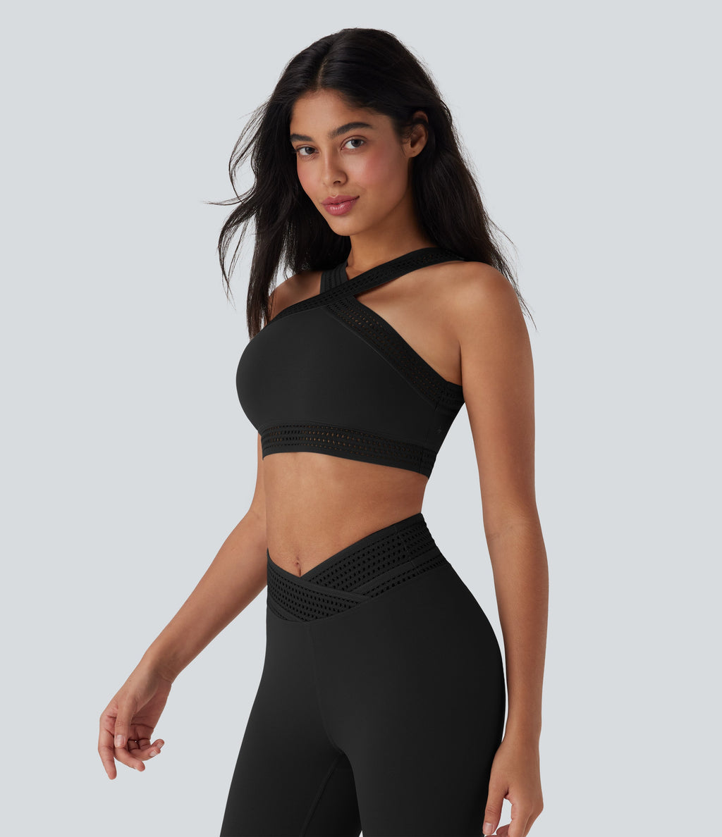 Light Support Crossover Cut Out Yoga Sports Bra