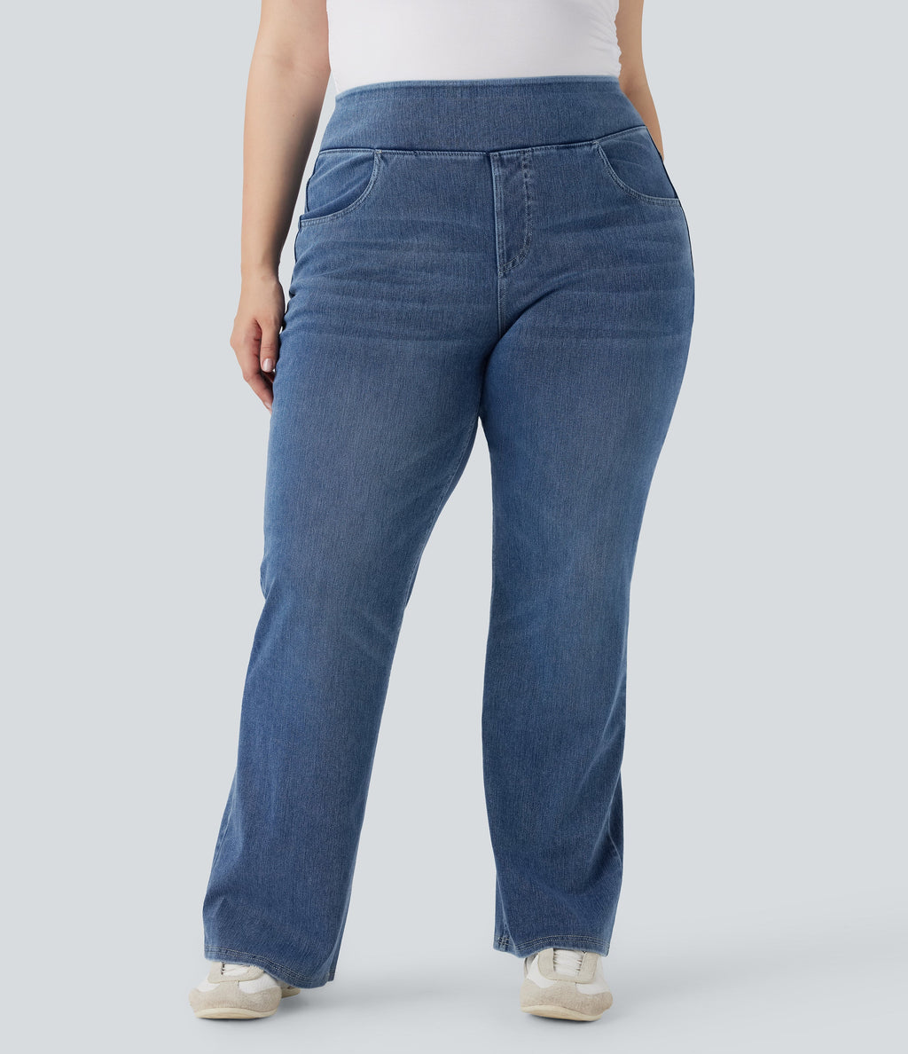 FlexTM High Waisted Pockets Washed Casual Bootcut Plus Size Jeans