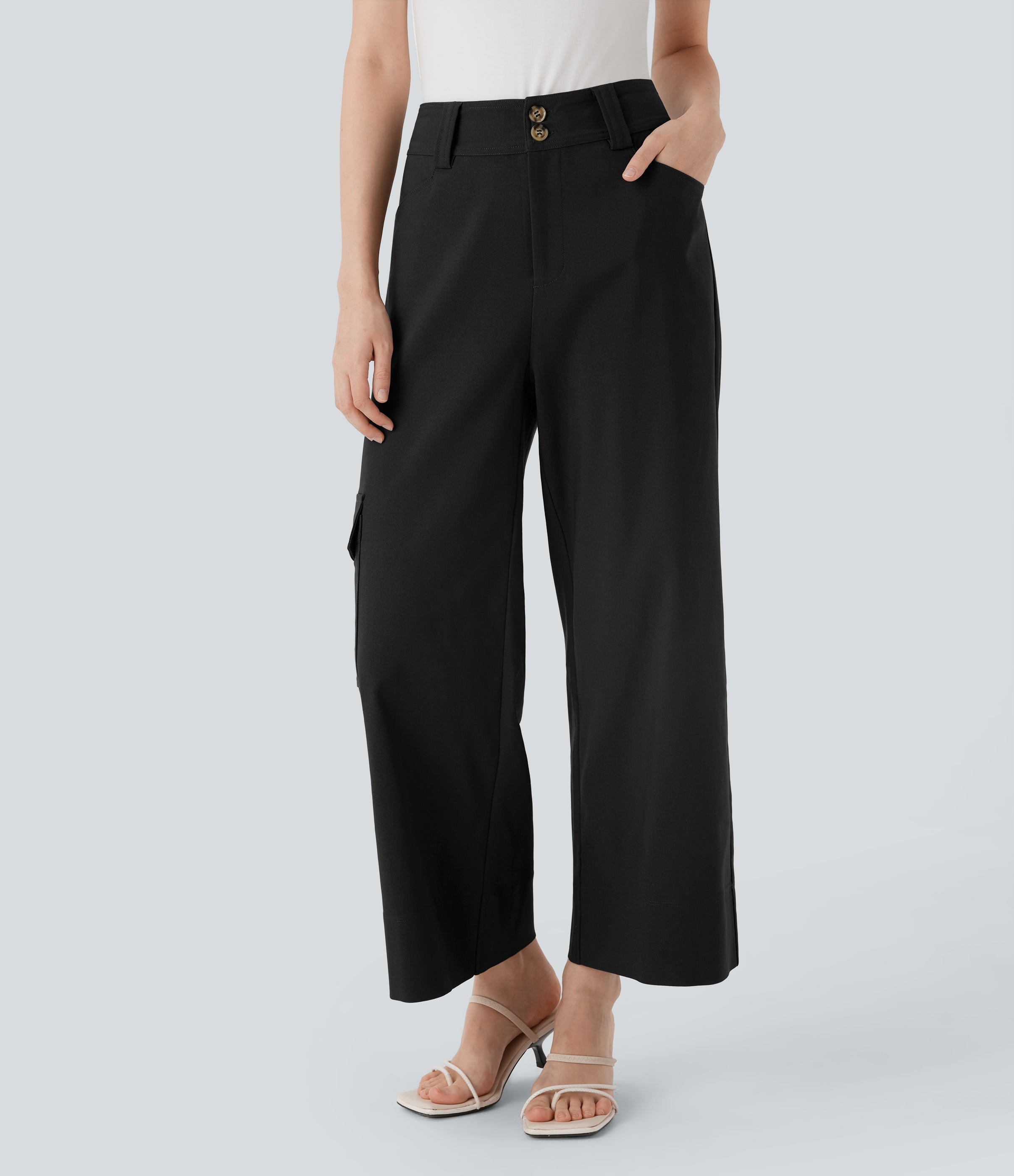 High Waisted Straight Leg Work Cargo Pants with Pockets