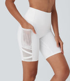SpeedWaveTM High Waisted Contrast Mesh Quick Dry Yoga Biker Shorts 7'' with Pockets