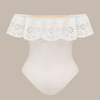 White Off Shoulder Swimsuit Flounce Ruffled One-Piece Swimsuit&Skirt