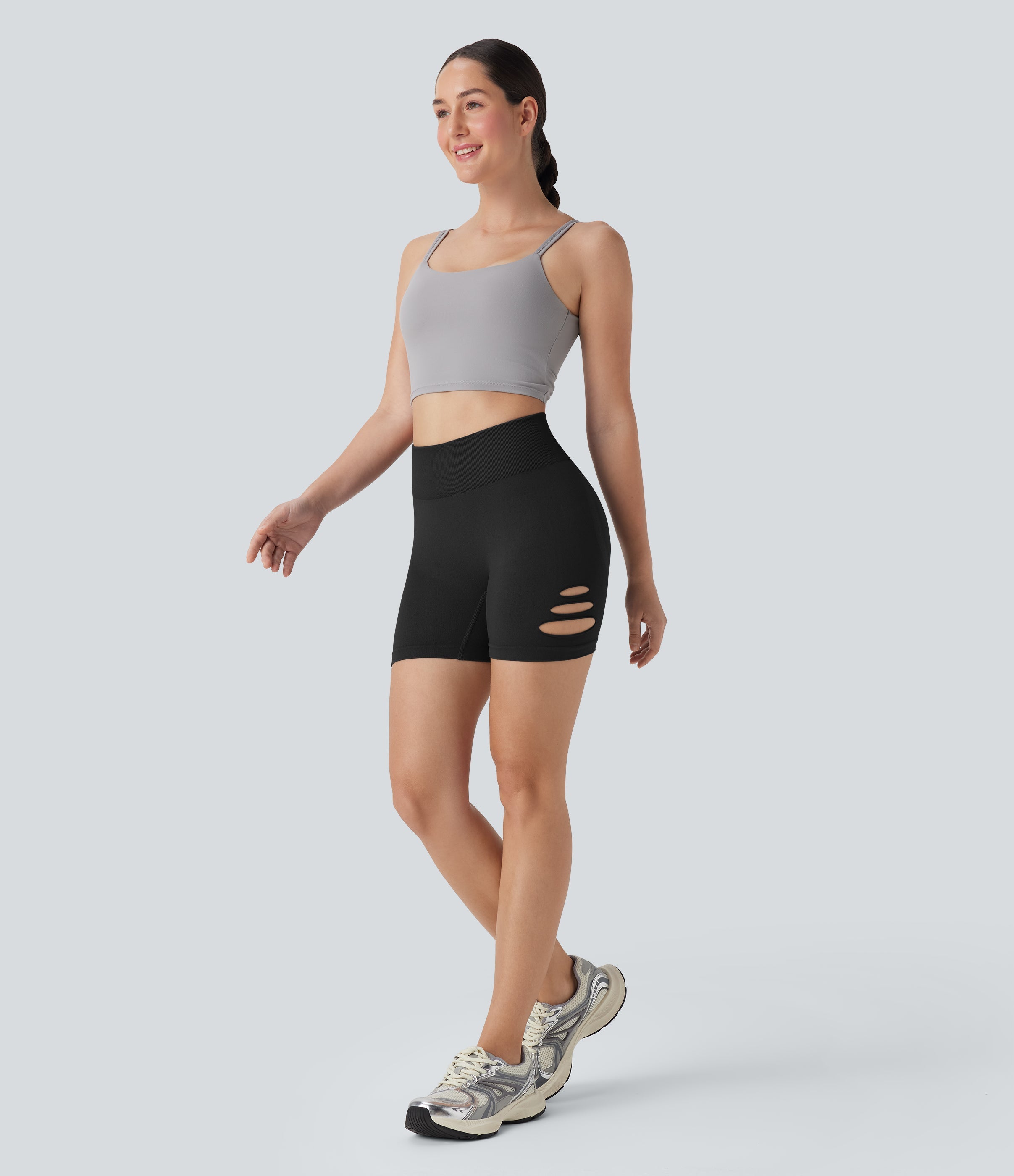 Seamless Flow High Waisted Cut Out Yoga Biker Shorts 4''