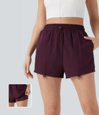 High Waisted Drawstring 2-in-1 Yoga Shorts with Pockets