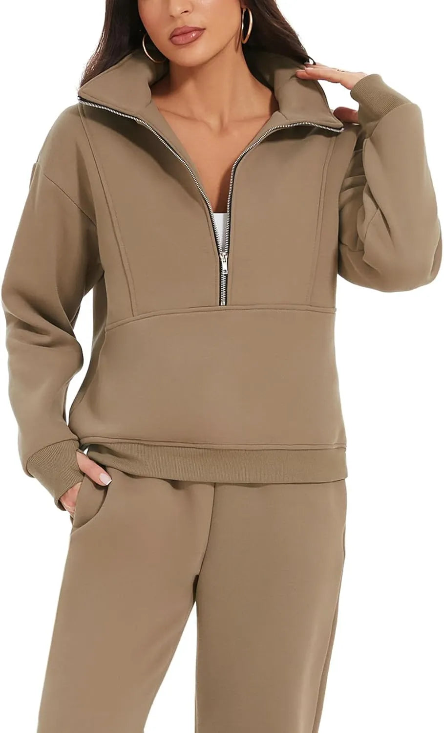 NEW🔥Women's 2 Piece Outfit Fleece Half Zip Sweatshirt Joggers Pants Set Tracksuit Sweatsuit