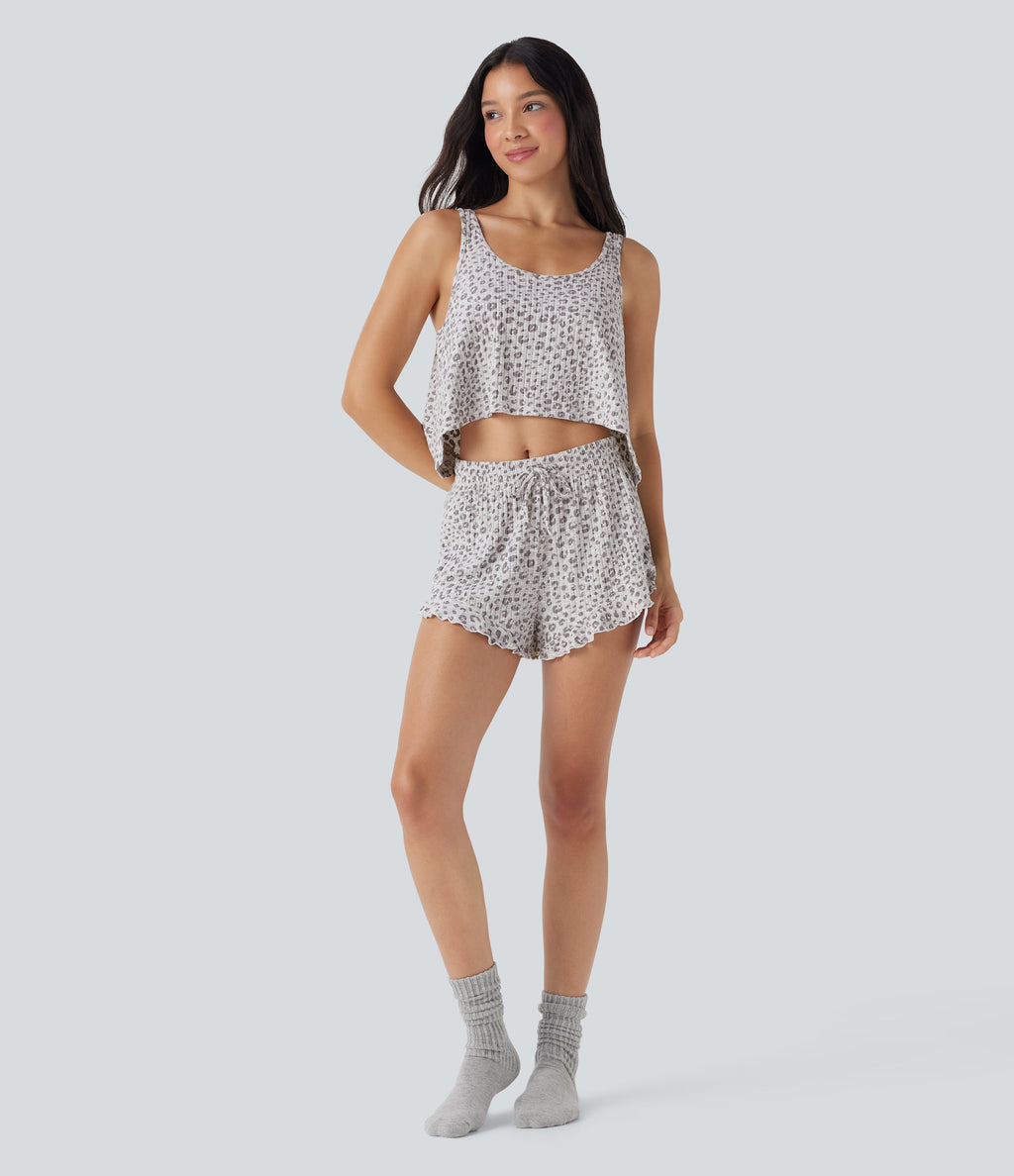 Scoop Neck High Low Leopard Print Lounge Tank Top