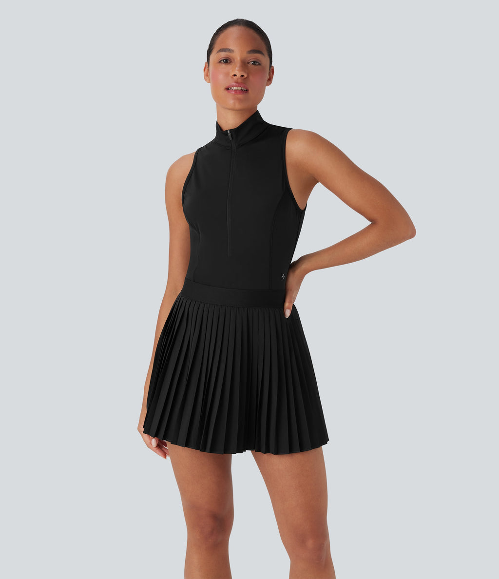 BreezefulTM Sleeveless Cut Out 2-in-1 Pleated Quick Dry Mini Tennis Active Dress with Pockets