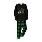 Christmas Family Matching Pajamas-Black Top and Green Plaid Pants Pjs Set with "Family Christmas 2025" and Santa Pattern Print