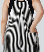 Plus Size Stripe Waffle Overalls with Pockets