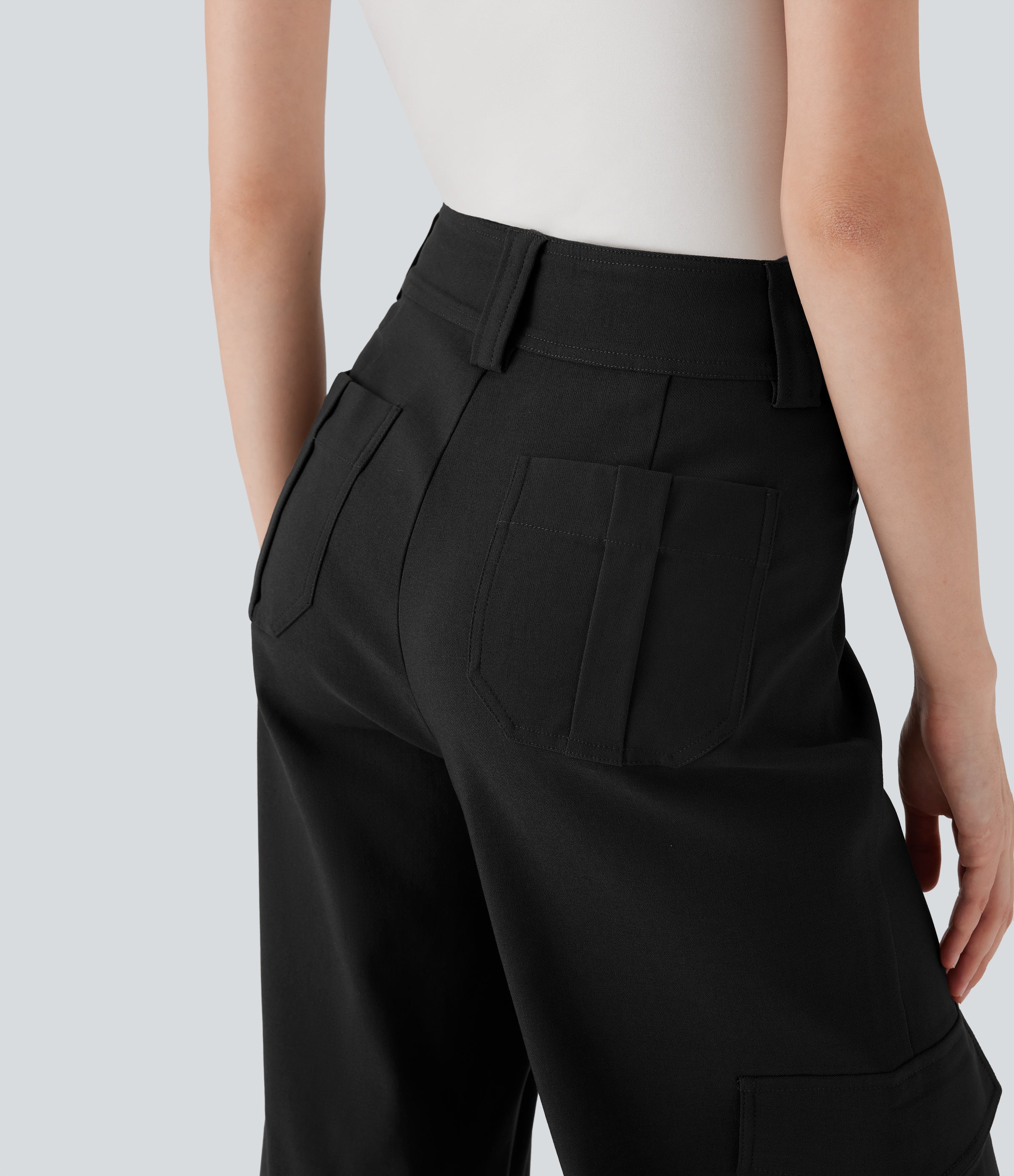 High Waisted Straight Leg Work Cargo Pants with Pockets