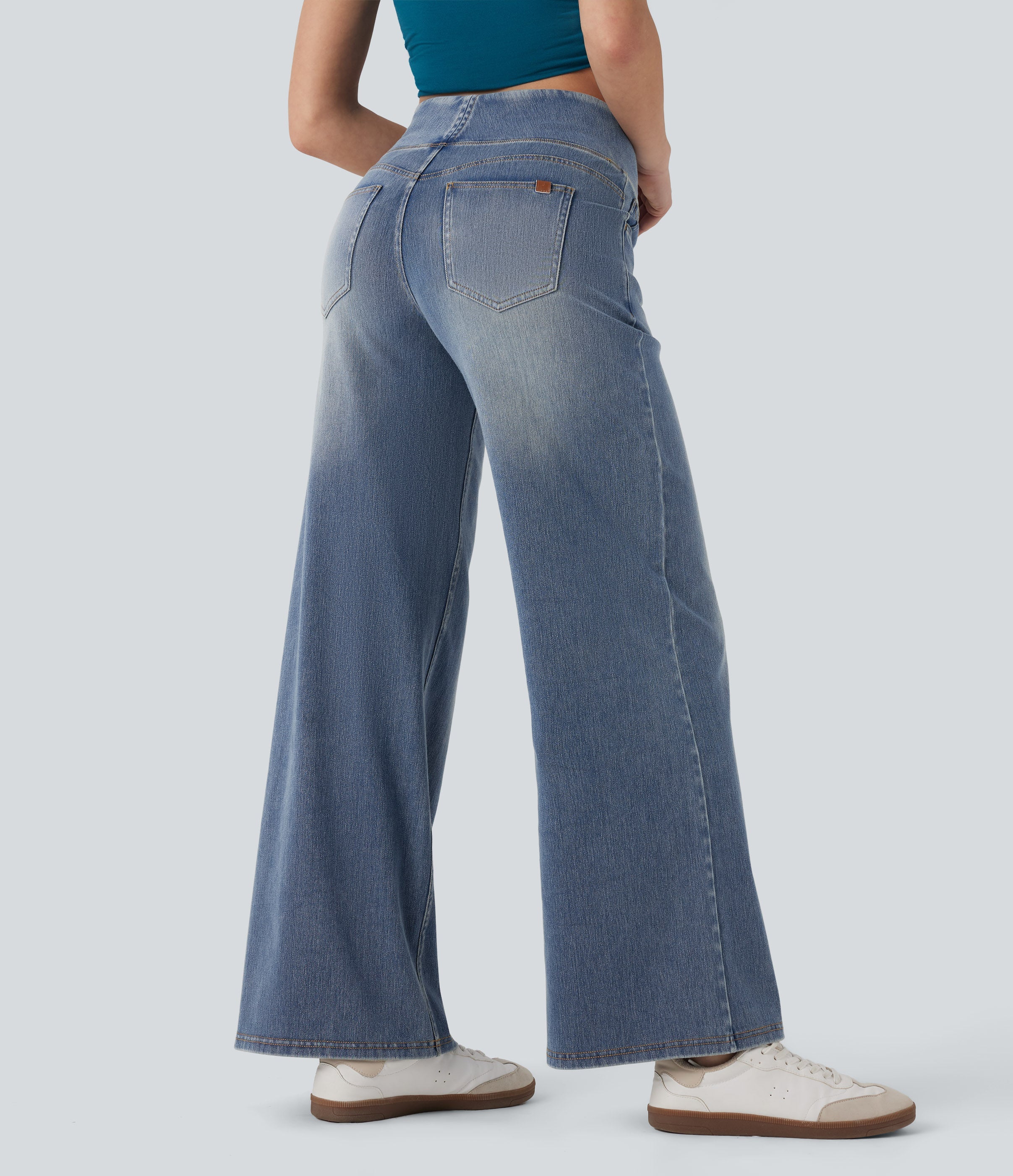 FlexTM SoCinched Mid Rise Tummy Control Casual Baggy Jeans with Pockets