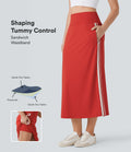 SoftlyZeroTM QuickDry SoCinched High Waisted Tummy Control 2-in-1 Color Block Midi Workout Skirt with Pockets