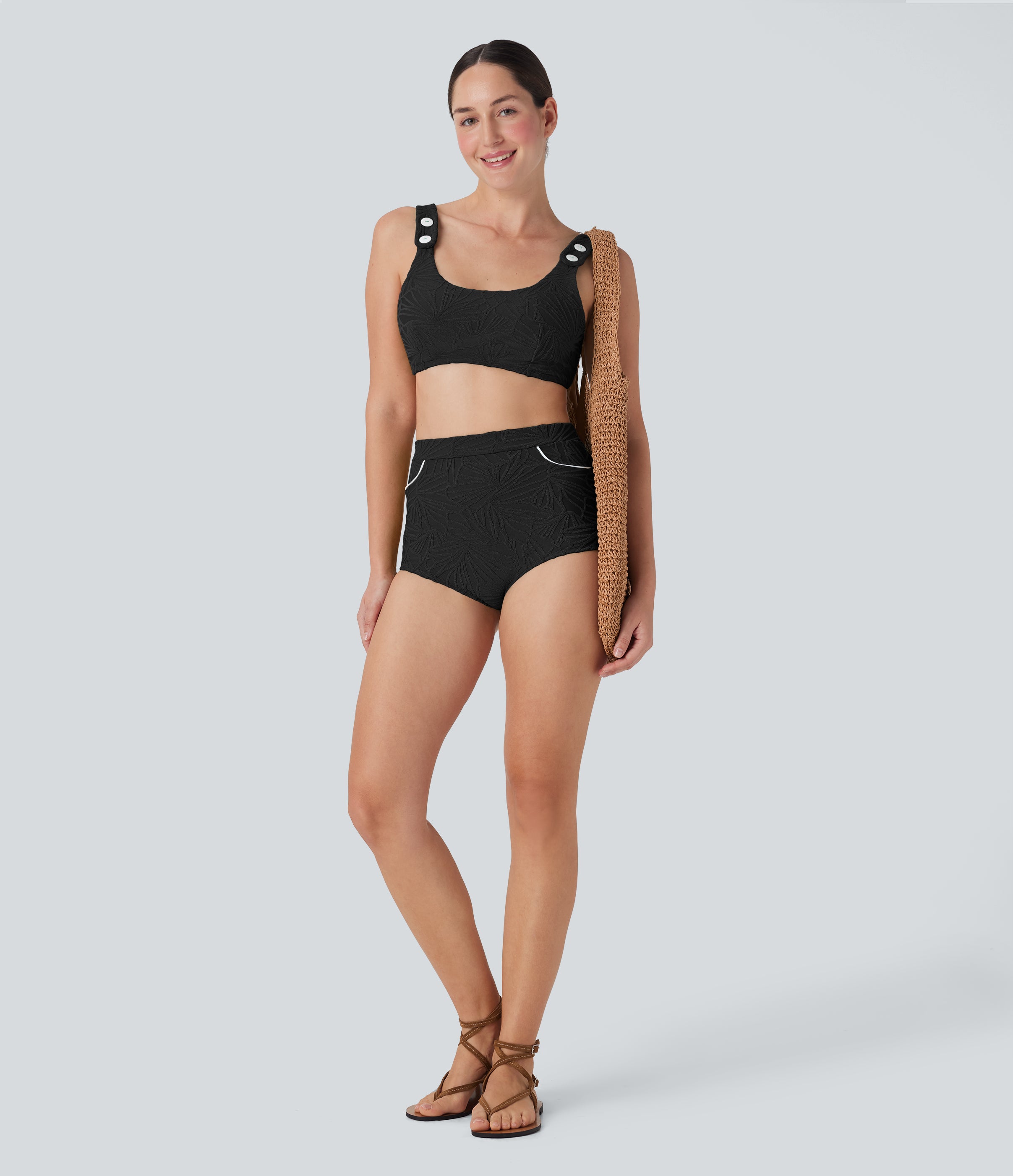 High Waisted Texture Bikini Bottom Swimsuit