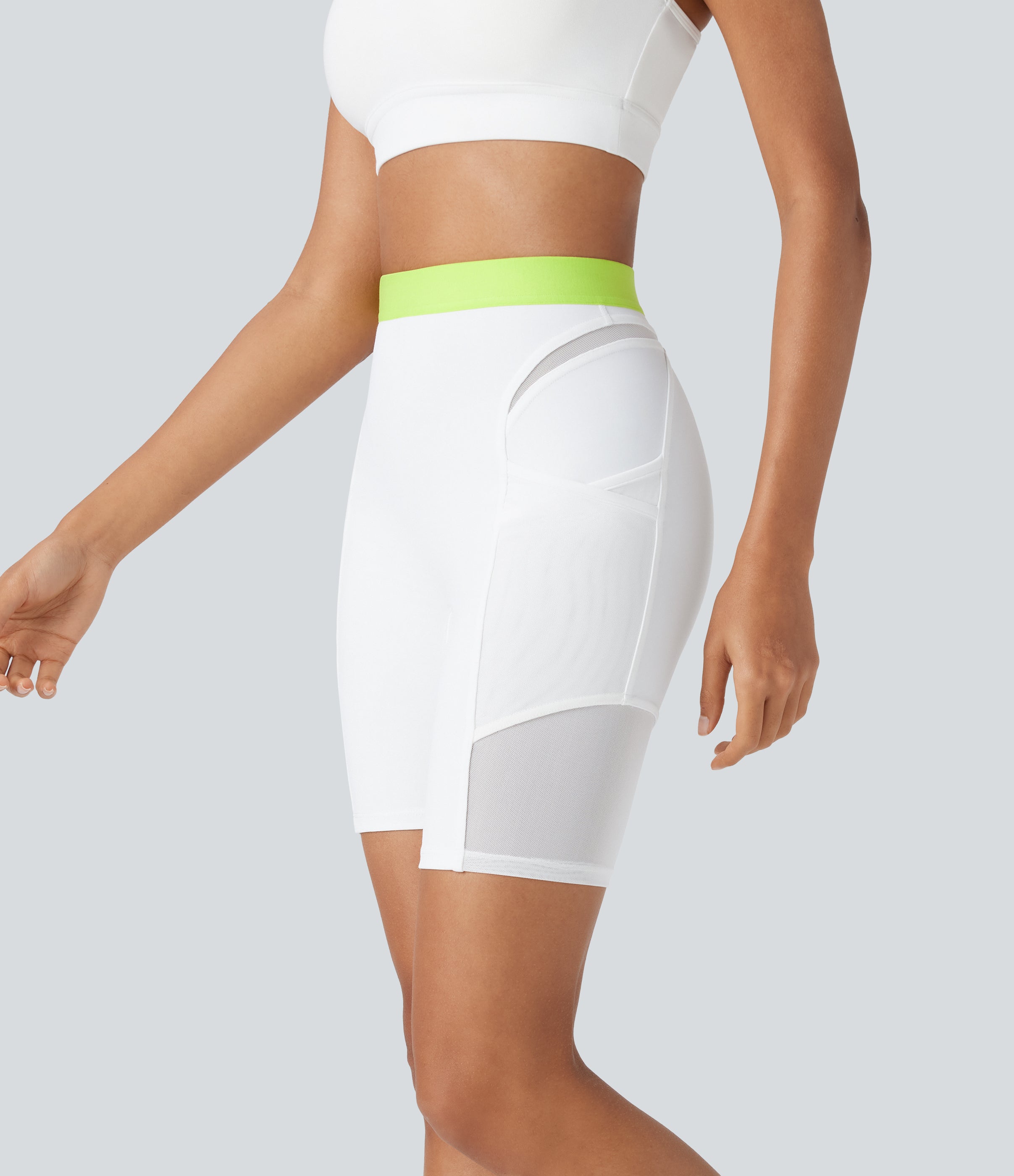 SpeedWaveTM High Waisted Contrast Mesh Quick Dry Training Biker Shorts 7'' with Pockets