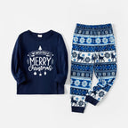 Joyful Blue Christmas Pajamas Set With Christmas Text Print
