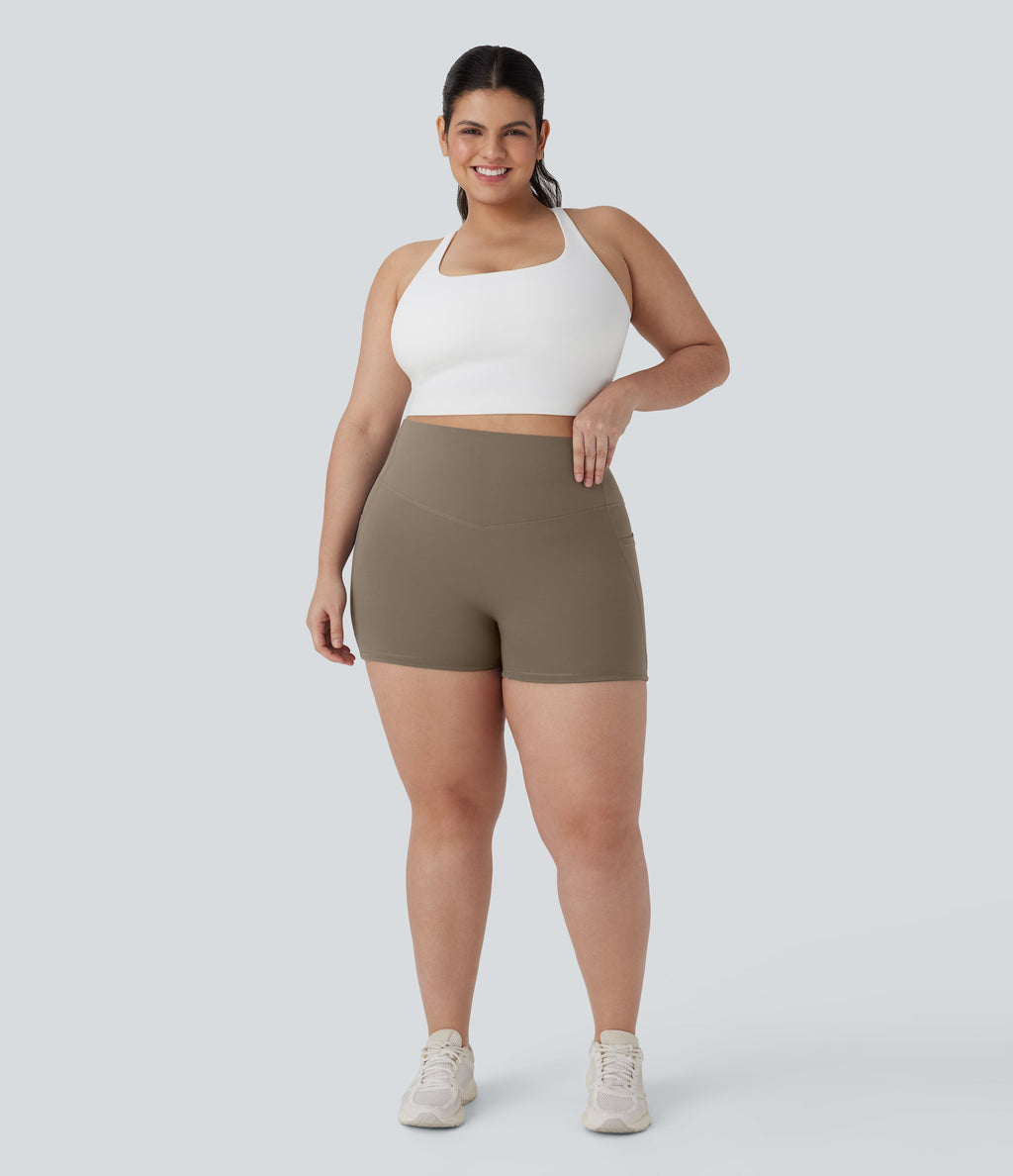 Plus Size UltraSculptTM SoCinched High Waisted Tummy Control Training Biker Shorts 3'' with Pockets