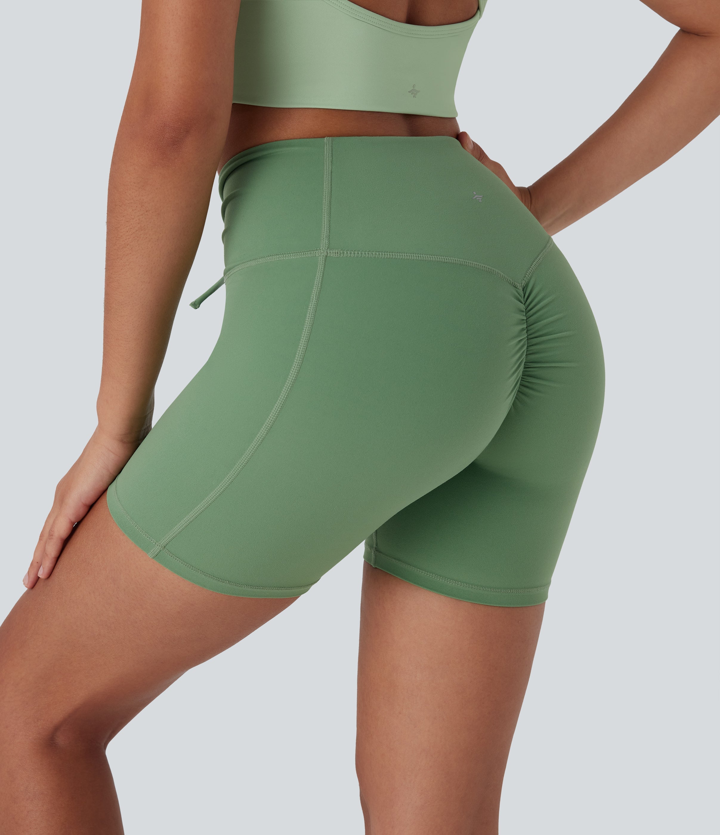 UltraSculptTM High Waisted Drawstring Ruched Yoga Biker Shorts 5'' with Pocket