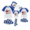 Blue Plaid Short Sleeve Christmas Pajamas Set With "Jesus Is The Reason For The Season" Slogan Print