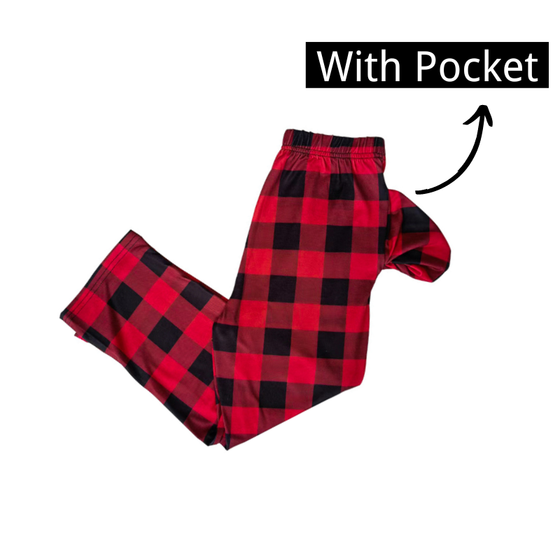 "2025 Christmas Crew" Text Print Black & Red Plaid Christmas Matching Pajamas