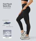UltraSculptTM Cool Quick Dry SoCinched High Waisted Tummy Control Ventilation Perforated Yoga Leggings with Pockets-UPF50+