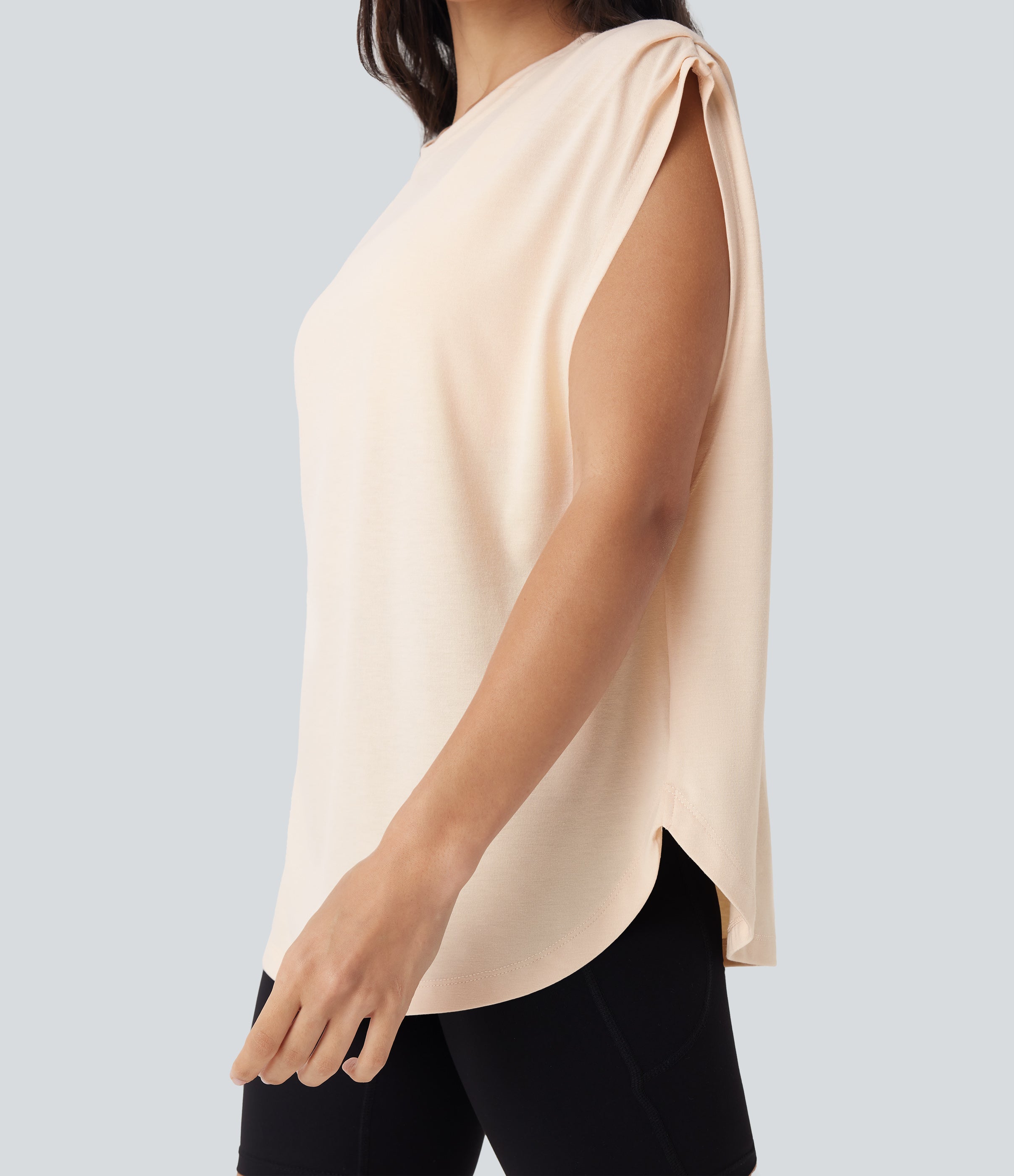 Dropped Shoulder Curved Hem Yoga Sports Top