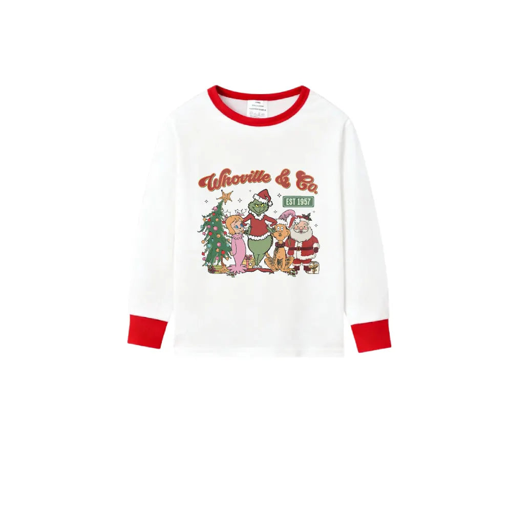 Family Christmas White Pajamas Set With Colorful Xmas Pattern Print