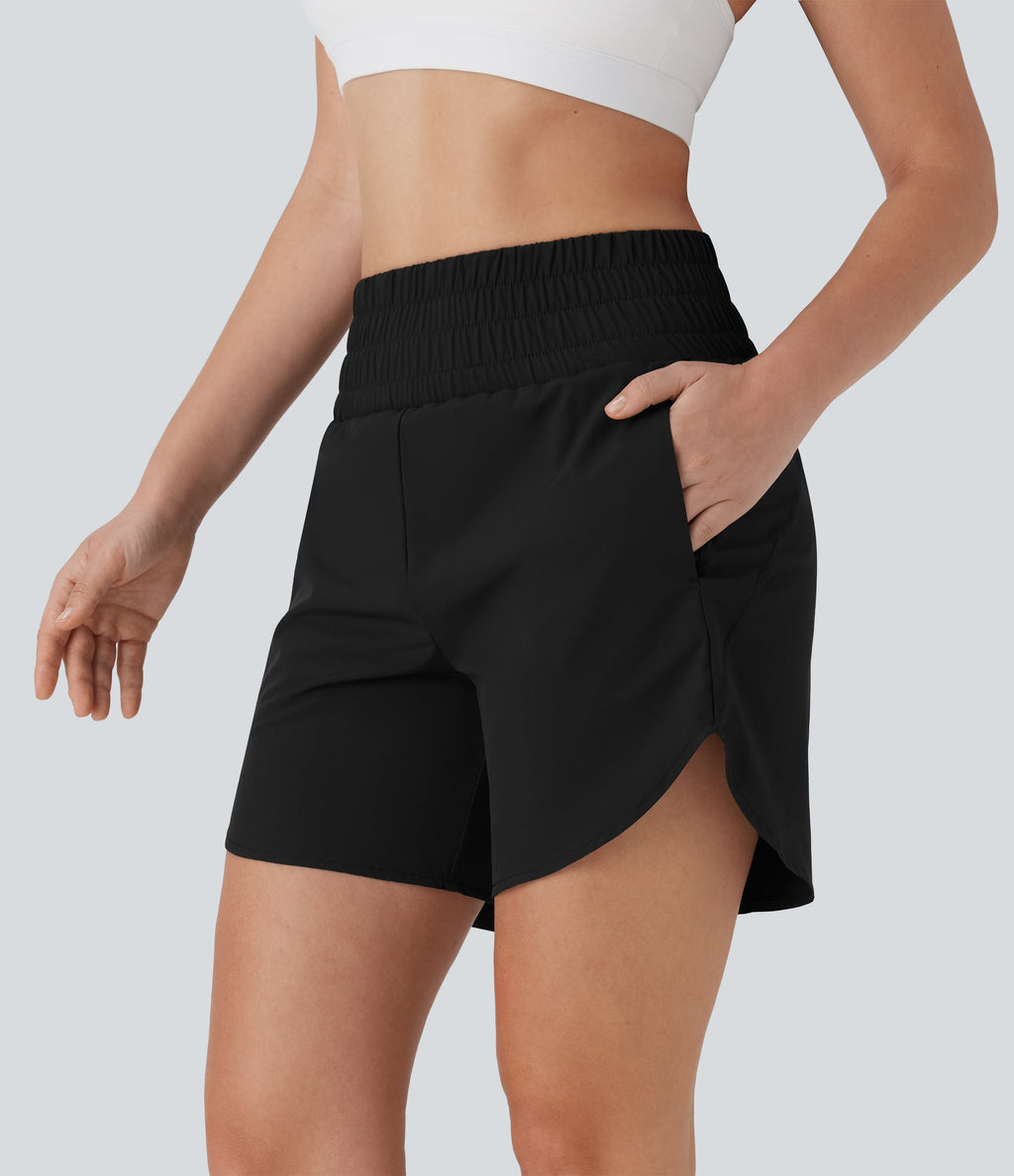BreezefulTM High Waisted Pockets 2-in-1 Curved Hem Quick Dry Running Shorts 5.5''-Longer Length