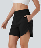 BreezefulTM High Waisted Pockets 2-in-1 Curved Hem Quick Dry Running Shorts 5.5''-Longer Length