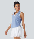 Color Block Polo V Neck Sleeveless Quick Dry Casual Top-UPF50+