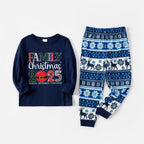 Joyful Blue Christmas Pajamas Set  With "Family Christmas 2025" Holiday Quotes