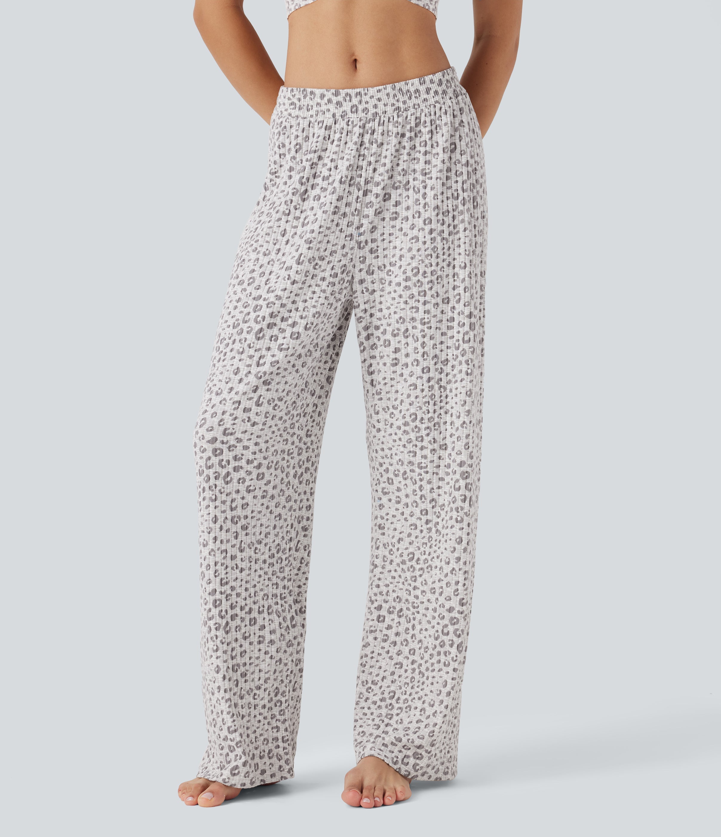 High Waisted Wide Leg Leopard Print Lounge Pants