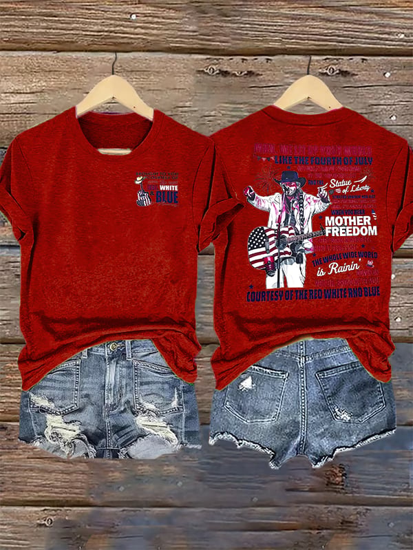Women's  RED WHIET BLUE Print T-Shirt