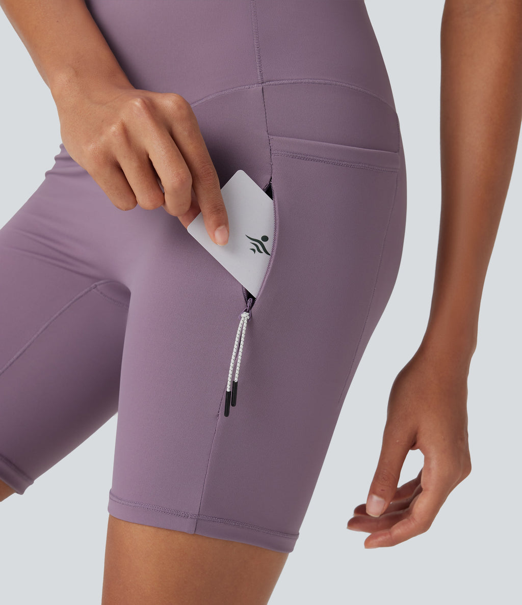 UltraSculptTM Cool Quick Dry SoCinched High Waisted Tummy Control Hiking Biker Shorts 7'' with Pockets-UPF 50+