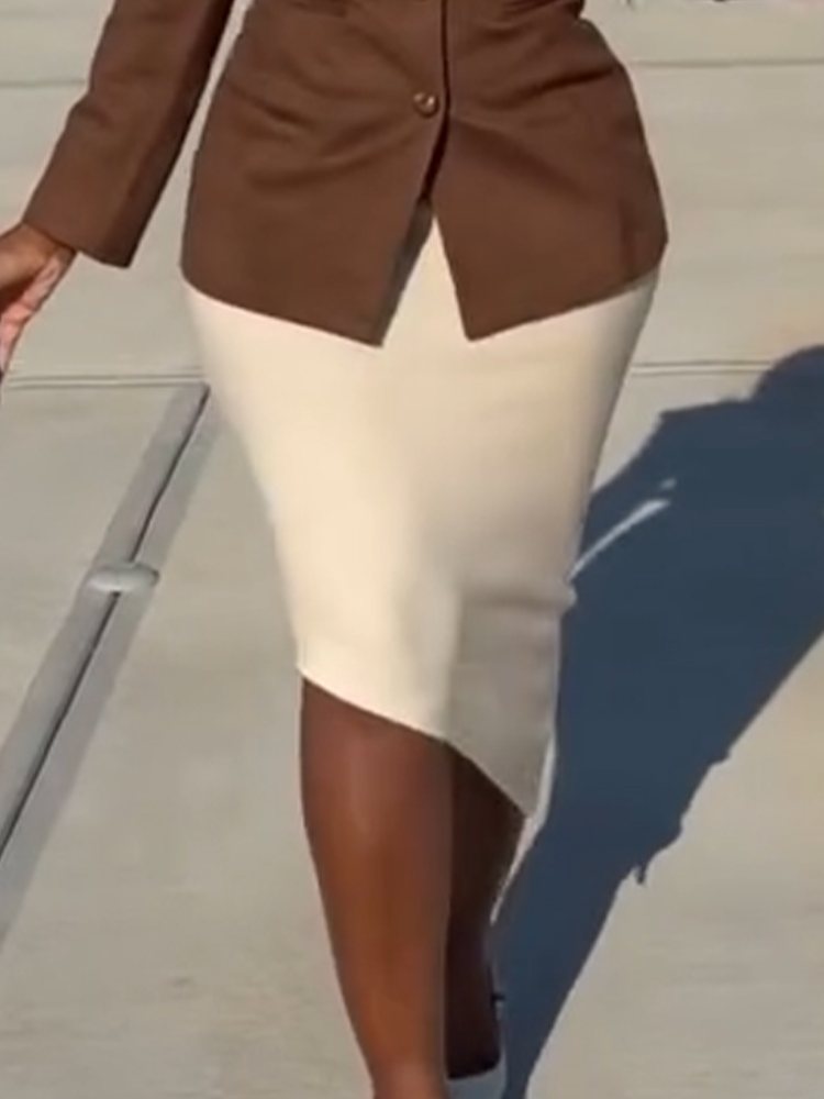 Women Collar Jacket+ Half Skirt Temperament Commuting Suit