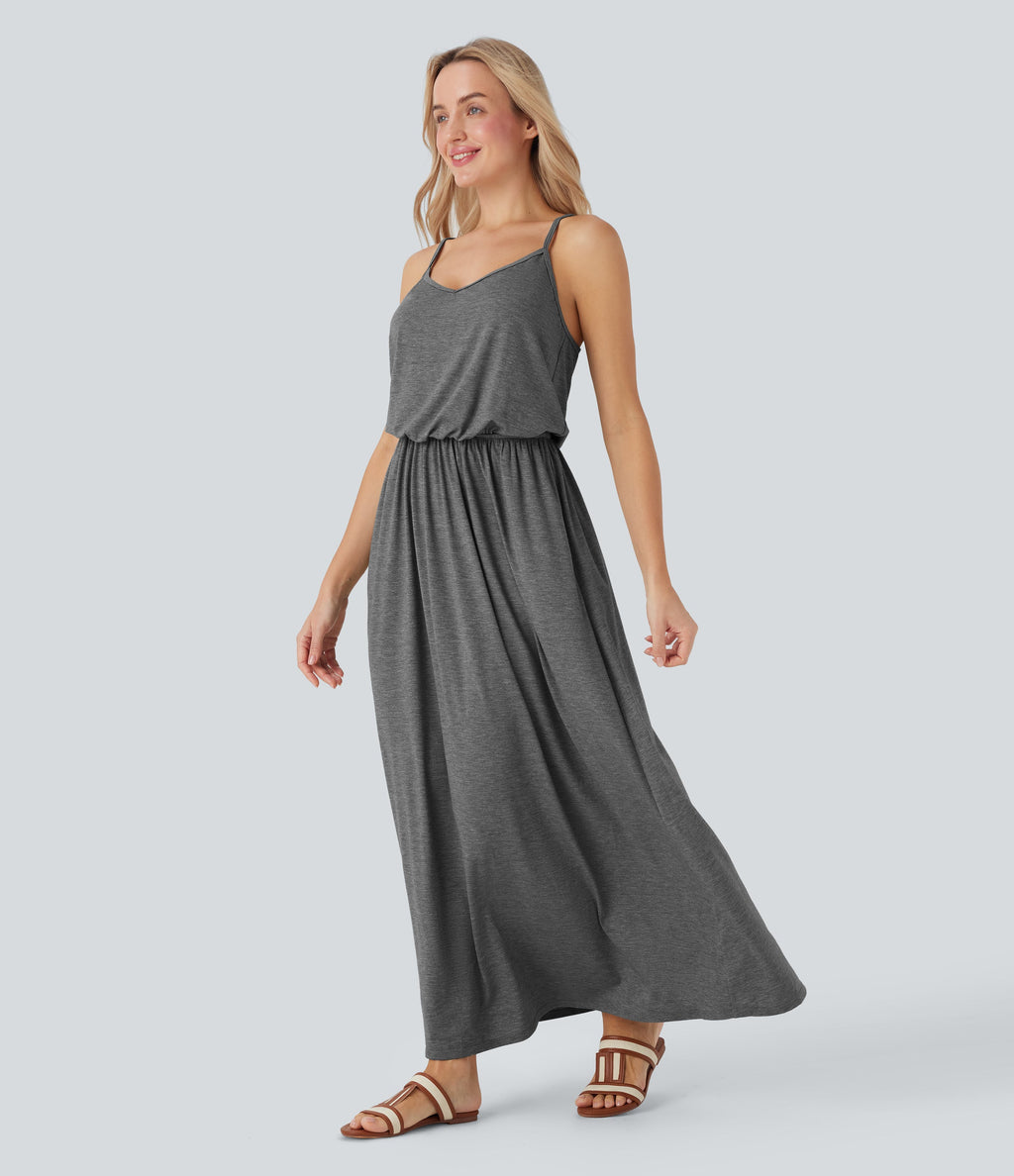 Maxi Flowy Slip Dress with Pockets