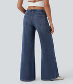 FlexTM Low Rise Drawstring Washed Casual Baggy Jeans with Pockets